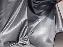 Long silver satin skirt pissed and fucked