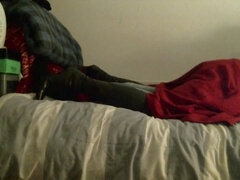 Thigh high leather boots, in bed, leather thigh boots