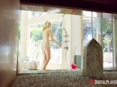 Amerikansk, Badrum, Blondin, Avsugning, Hårig, Pov, Kort hår, Dusch