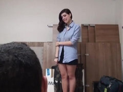 18, 큰 엉덩이, 큰 가슴, 오랄섹스, 흑갈색 머리, 가슴이 큰, 사정 샷, 도기스타일