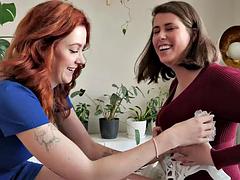 Real lesbians wanna try real cock! nasty threesome with creampie and footjob