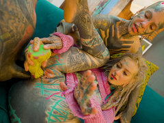 Trans Dark Leaves First Time Porn with Heavily Tattooed Couple. ATM, Facial