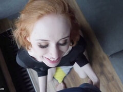 Amatorka, Obciąganie, Brytyjski, Para, Dziewczyna, Domowej roboty, Rudowłosa