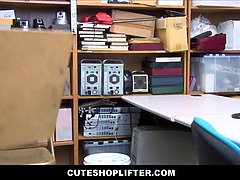Hot teenage Emma Starletto caught hardcore boyfriend in switching room and shoplifting fucked by security while boyfriend cuckold