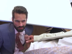 Two suited gay hunks sodomy scene
