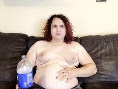 Trans woman, feedee, belly bulge