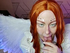 Xmas angel sloppy bj and fuck with huge cock