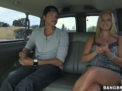 Blonde with big natural tits gets creampie on BangBus