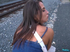 Inked brunette with big juggs fucks Erik outdoors