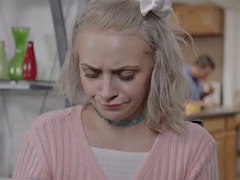 Mature woman in lingerie with big tits gets fucked in the kitchen