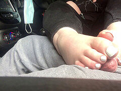 Feet, car footjob, pov footjob