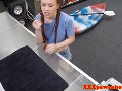 Petite Redhead Dolly Little Gets Facial After Cowgirl Ride in Pawn Shop