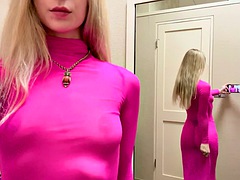 Trying on transparent underwear