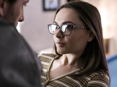 Gorgeous angel with small tits Aften Opal jumps on a long boner