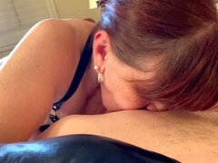 Intense heavy metal-loving mature granny gives an expert blowjob