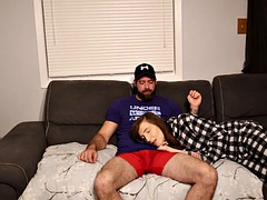 Stepmother and stepson. Risky creampie on the couch