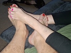 아메리카인, 무대 뒤에서, 발, 머리카락이 많은, 마사지, 나이든