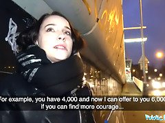 Martin Gun & Lola Hunter get drilled in public after giving a sloppy blowjob