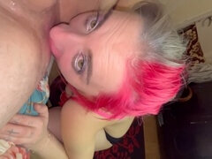 Spit in mouth, pulsating oral creampie, blowjob