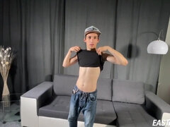 Teen boy shows off hot abs and huge dick