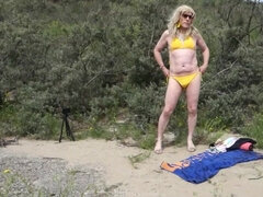 Mrs Samantha Working Her Tanlines in a Hot Yellow Bikini