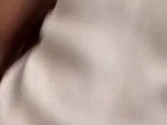 Horny pigtail brunette jerks his cock and gets a warm load on her tits