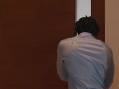 Koupelna, Velké péro, Černé, Blondýna, Stříkání spermatu, Dávení penisem, Mezirasové, Vyholené