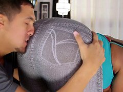 Watch Juan largo take Cherry Blossom's ebony ass and blow his load