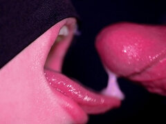 Close up of My Young Stepsister Eating All My Cum with Her Mouth