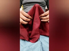 Satin Silk Handjob Porn - Dick Head Rub with Satin Silky Maroon Suit of Nurse (84)