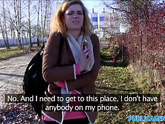 Chrissy Fox's natural tits bounce as she sucks stranger's cock for cash in public