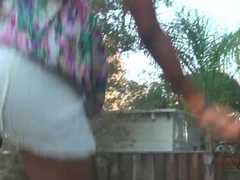 Schwarz, Schwarz, Masturbation, Im freien, Muschi, Rasiert