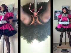 Sissy Maid with Her Serving Tray Riding Her Dildo Stand