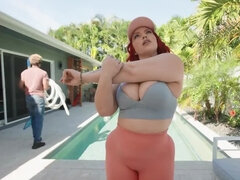 Curvy MILF teases a black neighbor and fucks with him