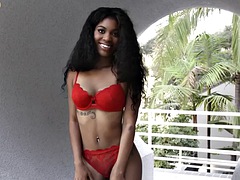 Pierced ebony girl sucks and gets fucked by white guy