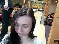 Czech teen with money helps hunter get a hot bowling bar blowjob & pussy licking in POV