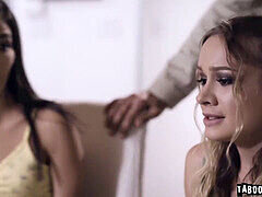 Teen cuties Emily Willis and her lesbian pal Naomi Swan enjoy a hot threesome with stepdad Steve Holmes