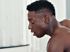 Muscular black bottoms enjoy passionate kissing and fucking