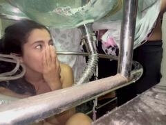 Stepsister Namiqsein receives a facial cumshot through the sink slot