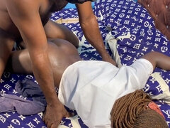 Ebony babe takes a massive black cock standing up