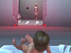 Hot shemale android fucks a sexy woman on the space station
