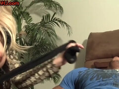 Femdom HJ MILF jerks black cock after smothering and footjob