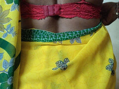 Desi Saira Yellow Saree Home Alone Fingaring