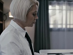 Lezdom police MILF pussylicked by submissive redhead