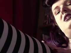 Black and White Striped Tights Tease