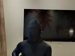 Japanese amateur crossdressers in morphsuit masturbate