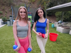 Daisy Stone and Scarlett Bloom getting their tight pussies drilled