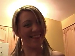 Two hot blonde play pussy with chocolate