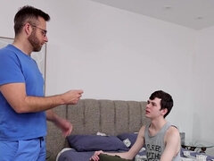 Twink spreads his legs wide open for the hairy stepfather