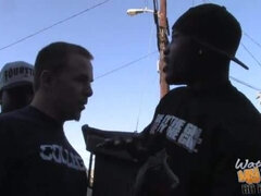 Two huge black members are tearing both holes of the licentious doll Janet Mason